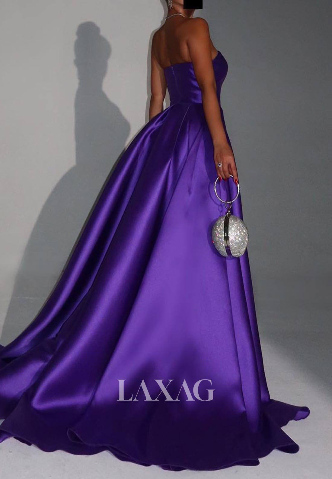 Simple Beaded Satin Mermaid Evening Dress Asymmetrical-Neck Sleeveless Formal Gowns with Train