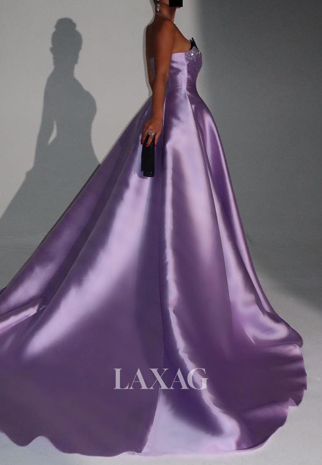 Sweetheart Off-Shoulder Sleeveless A-Line Formal Dress Beaded Satin A-Line Evening Gowns
