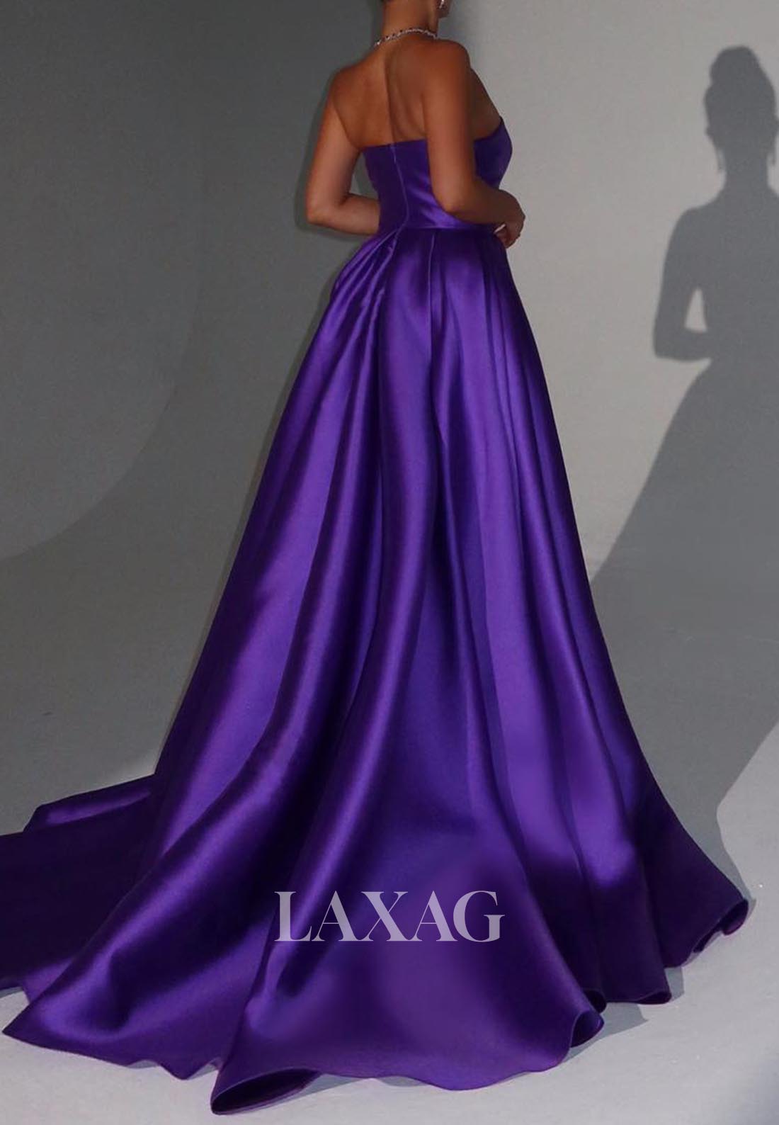 Simple Beaded Satin Mermaid Evening Dress Asymmetrical-Neck Sleeveless Formal Gowns with Train