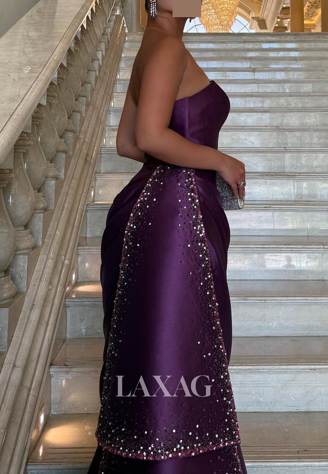 Tube Top Sleeveless Floor-Length Mermaid Evening Dress Beaded Pleated Satin Formal Gowns