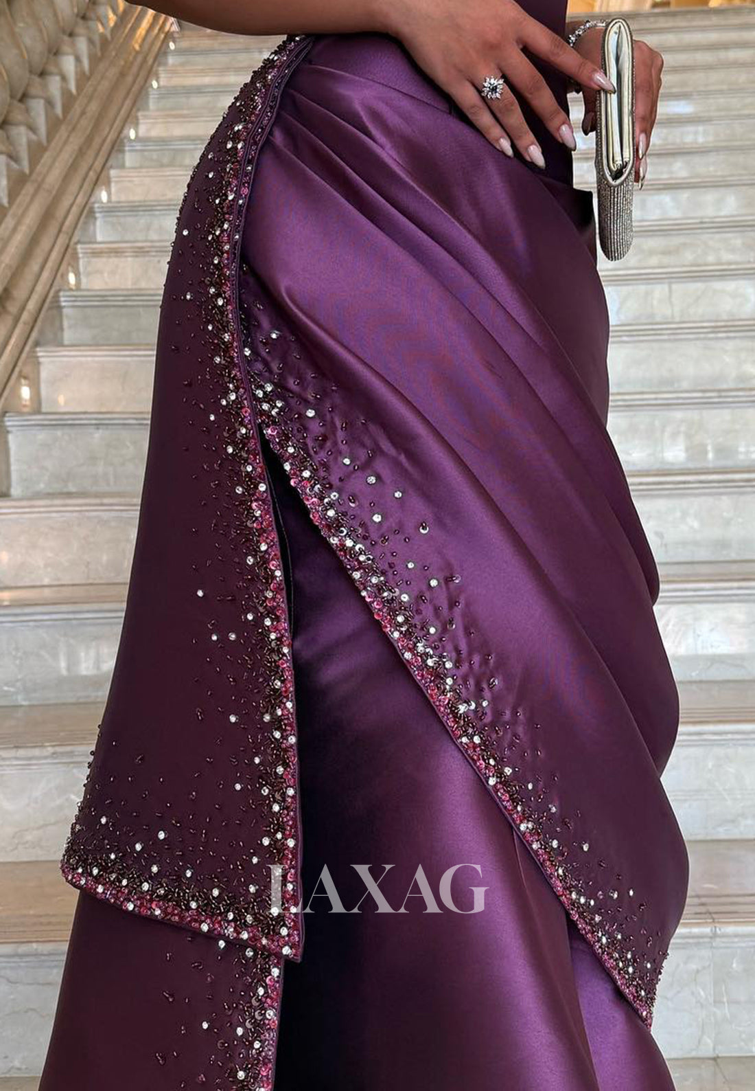 Tube Top Sleeveless Floor-Length Mermaid Evening Dress Beaded Pleated Satin Formal Gowns