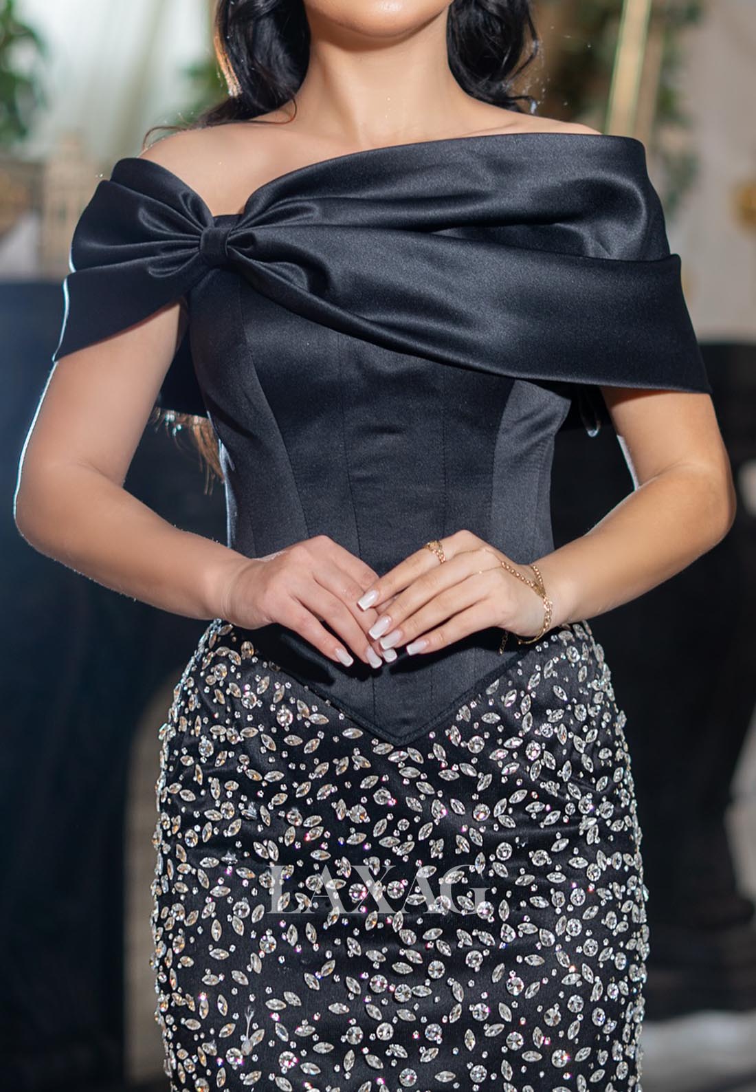 Tube Top Sleeveless Satin Mermaid Evening Dress Off-Shoulder Rhinestone Floor-Length Formal Gowns