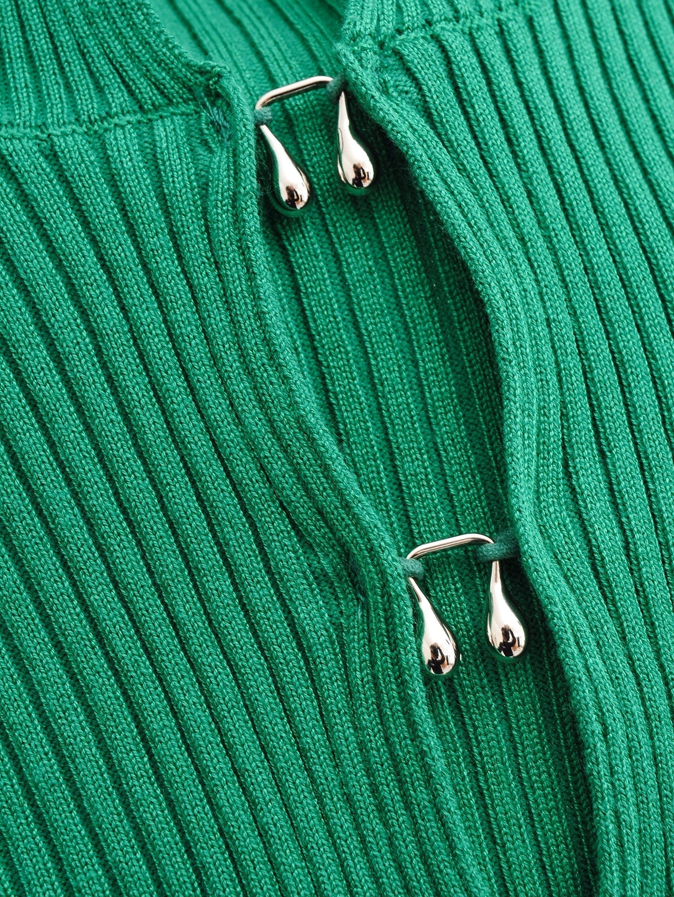 Metal Button Ribbed Fitted Sweater