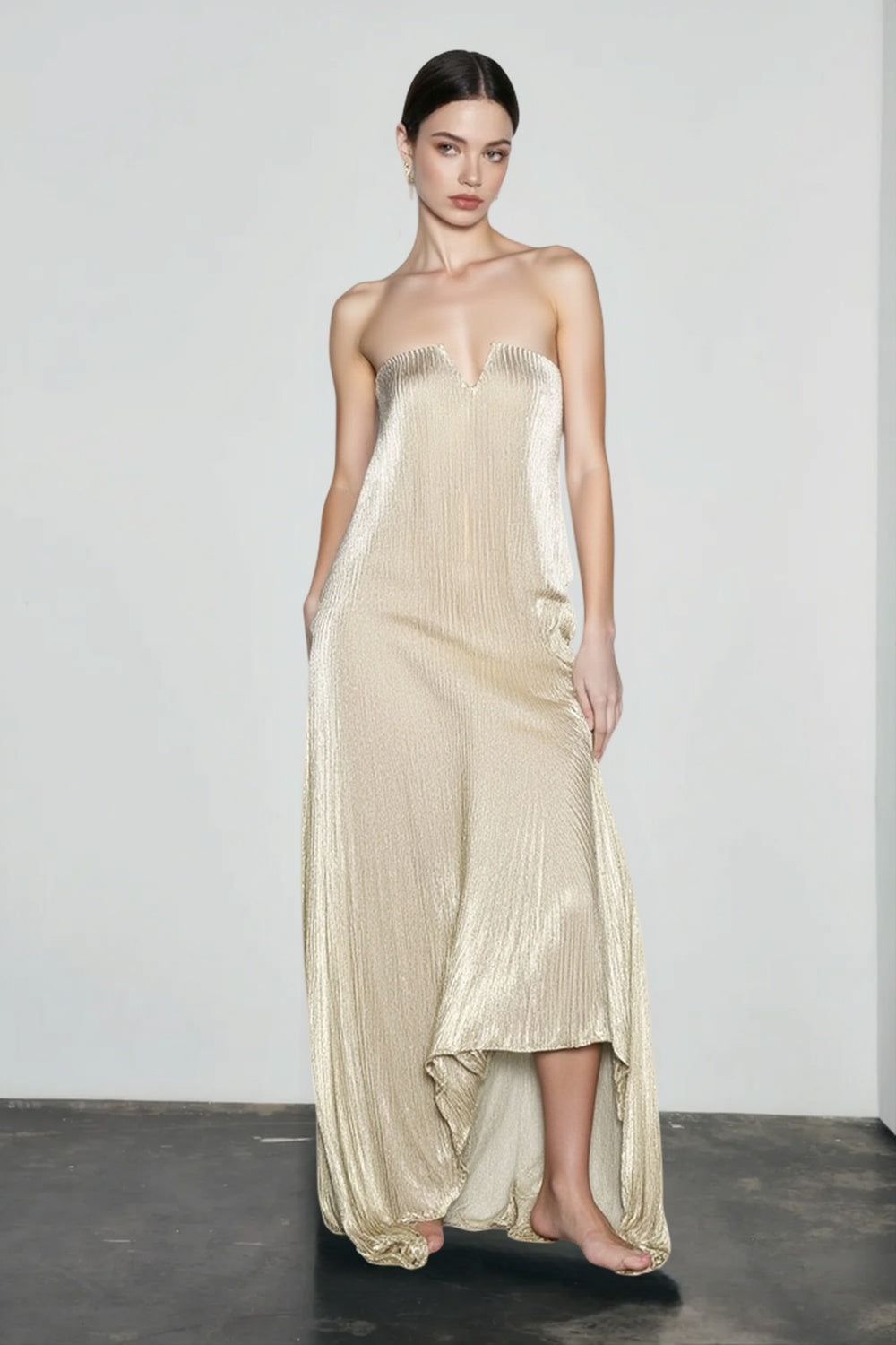 Strapless Sweetheart Pleated A-Line Maxi Gown