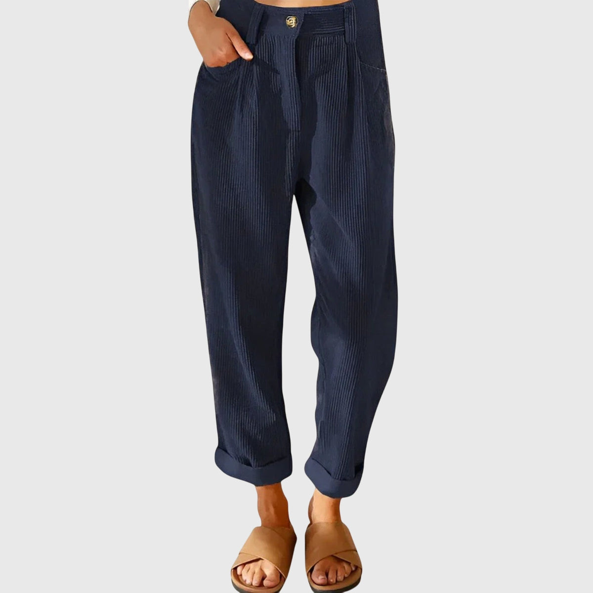 High Waist Pleated Corduroy Tapered Pants