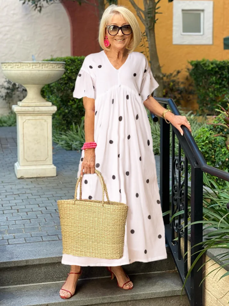 Polka Dot Flutter Sleeve Empire Waist Flowy Maxi Summer Dress