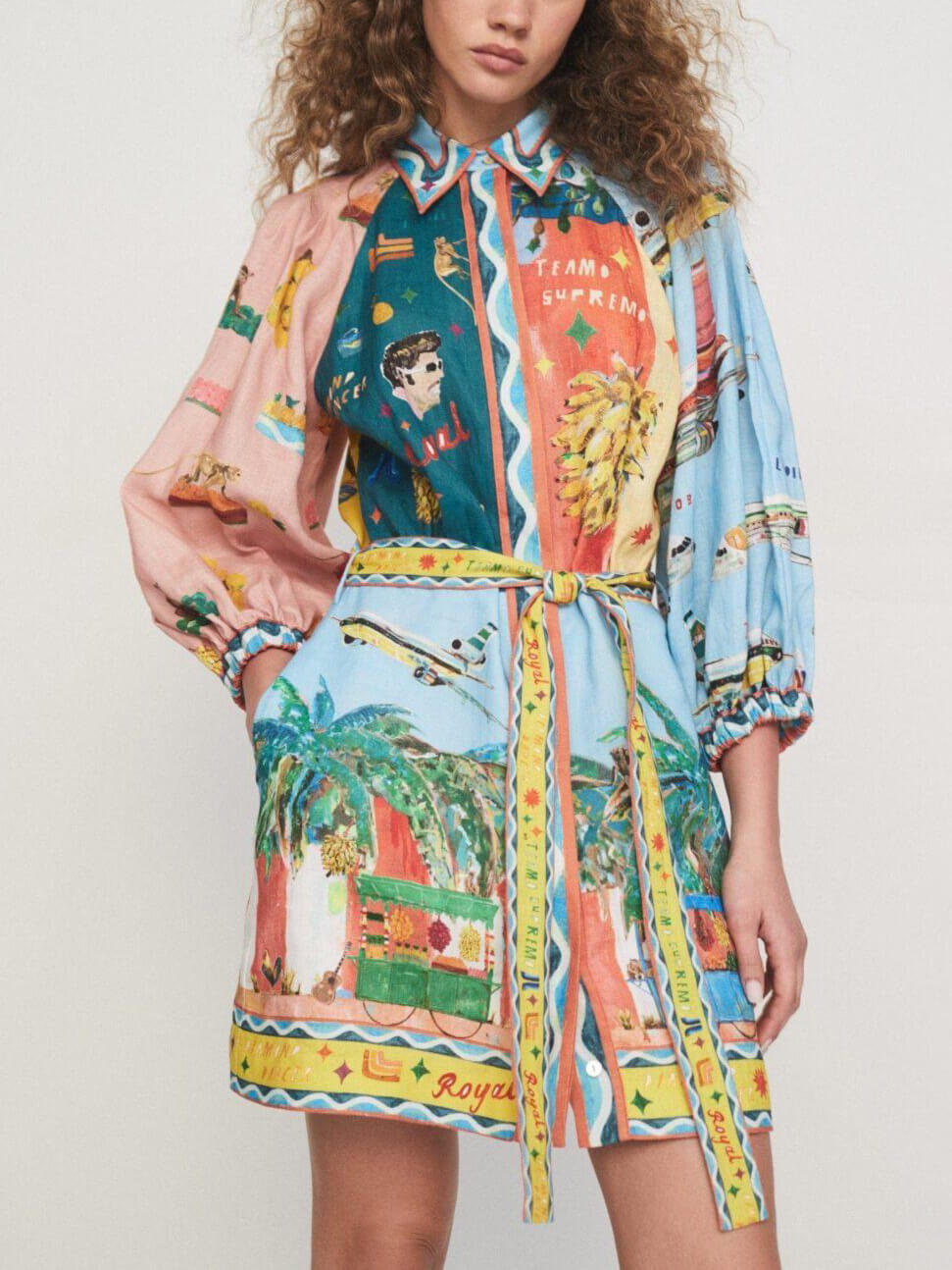 Satin Floral Print Shirt Mini Dress