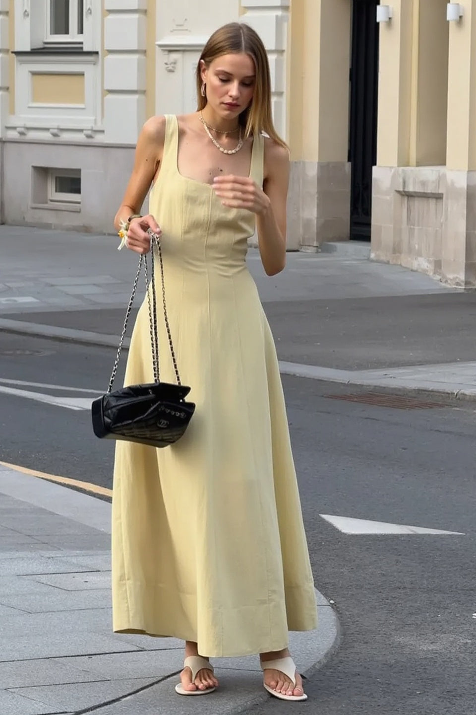 Elegant Square Neck Slim Fit Slip Dress