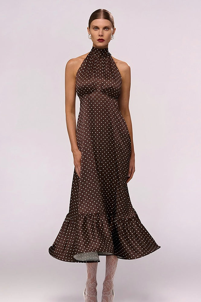 French Style Polka Dot Satin Backless Silk Dress 4