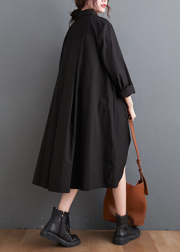 Button Front Long Sleeve Oversized Asymmetric High Low Shirt Dress