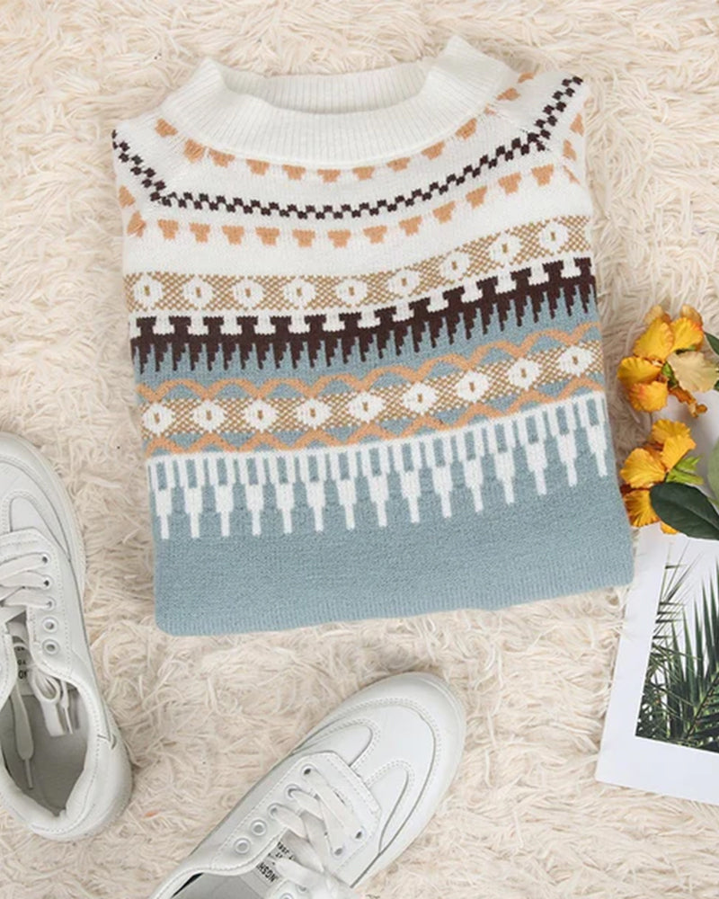Fair Isle Crew Neck Long Sleeve Sweater