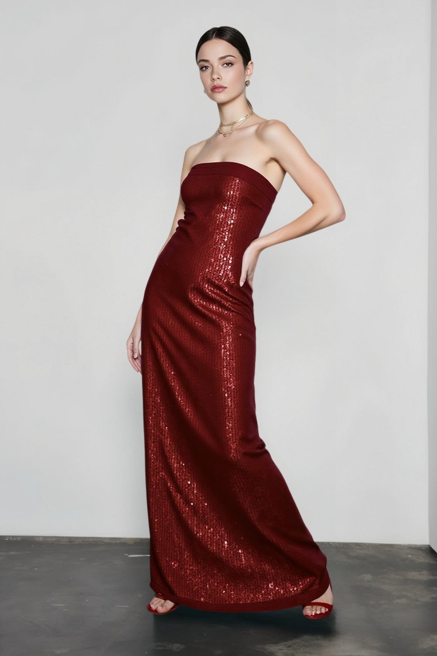 Strapless Sequin Slit Back Prom Dress