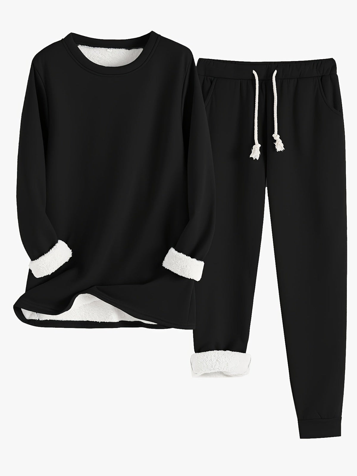 Fleece Lined Crew Neck Top and Jogger Pants Two Piece Set