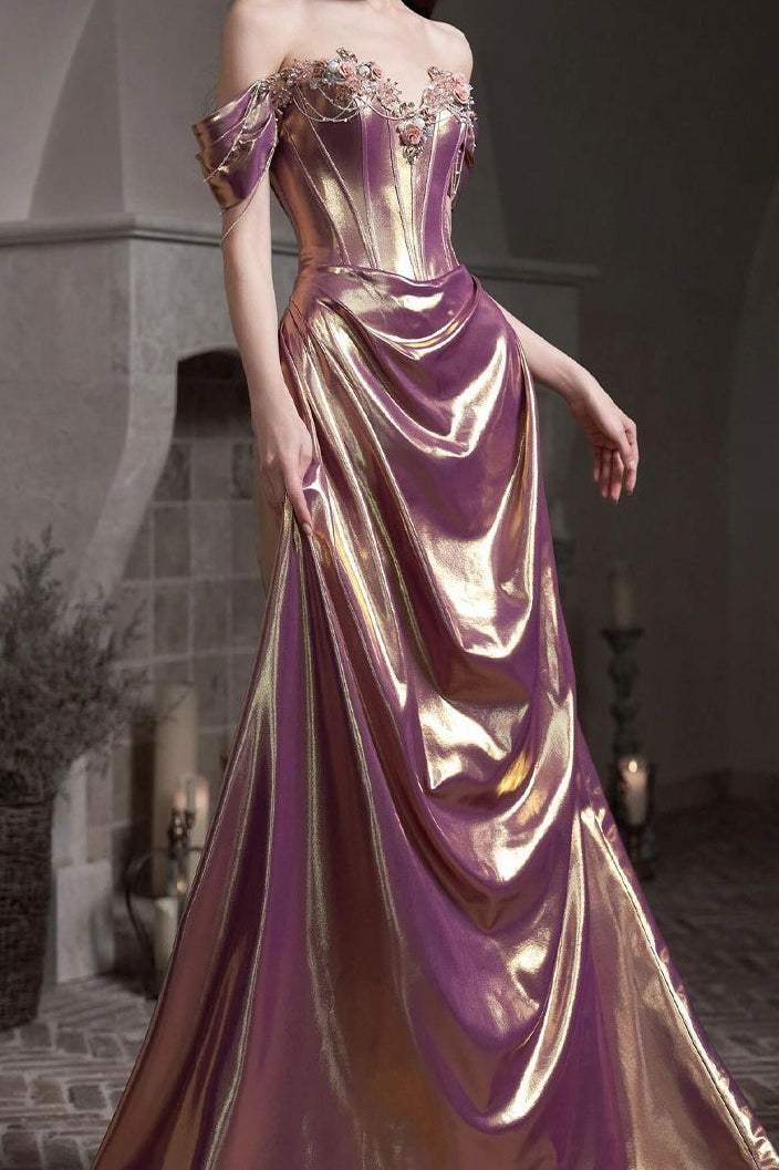 Off Shoulder Sweetheart Ruched High Split Mermaid Gown