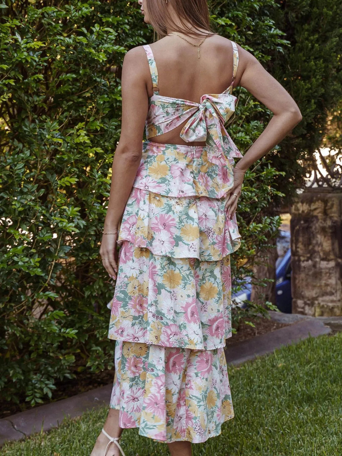 Floral Print Square Neck Cami Tiered Ruffle Maxi Dress 2