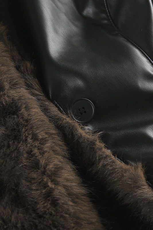 Fur Collar Panel Leather Jacket