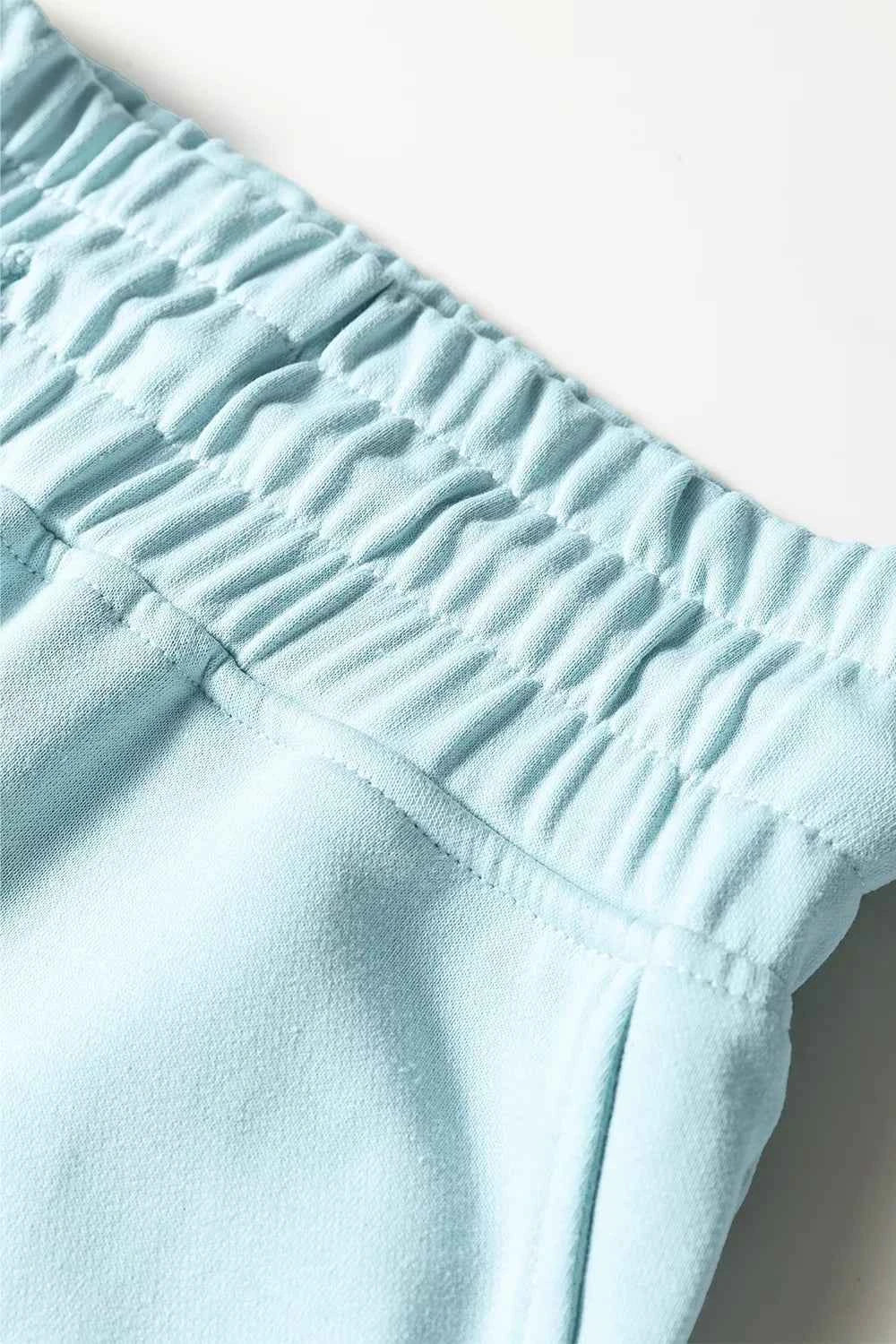 Drop Shoulder Puff Sleeve Crop Pullover Drawstring Wide Leg Pants Set