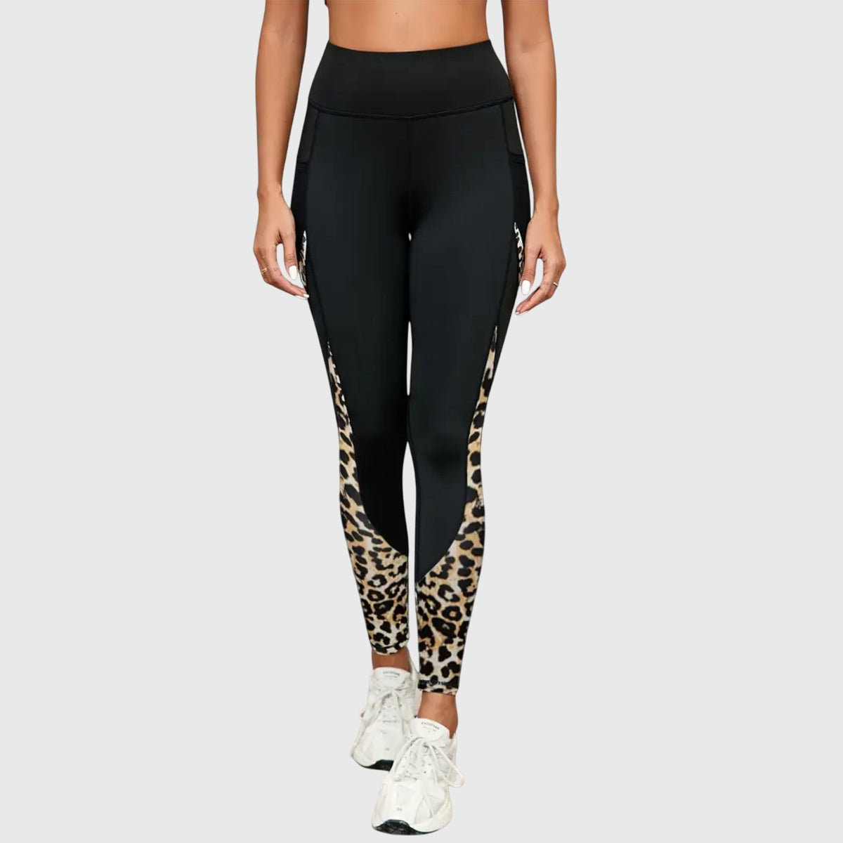 High Waist Leopard Panel Pocket Leggings