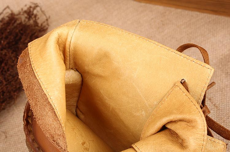 National Style Leather Short Boots For Women Lace Up Green/Black/Brown