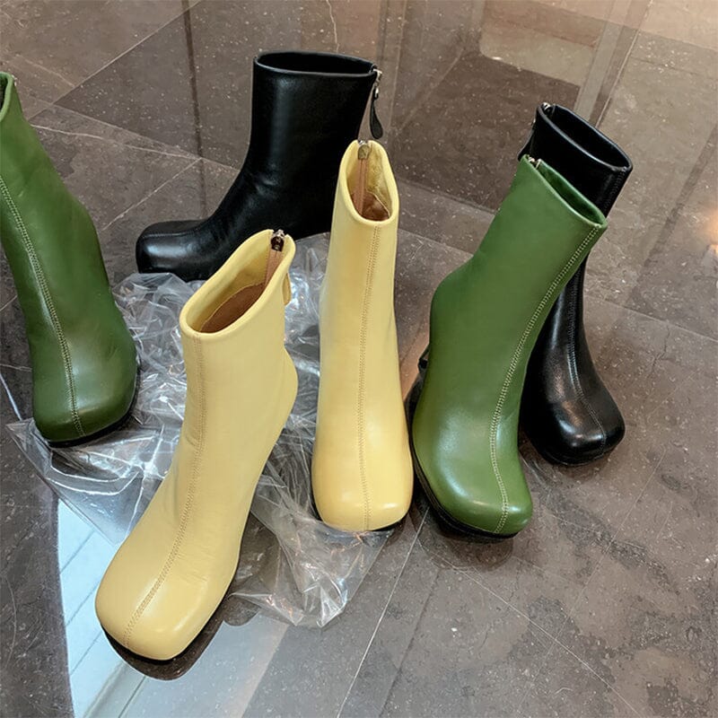 Sheepskin Slimming Boots Elegant Glove-Like Ankle Boots Sculptural Heel Back Zipper Boots