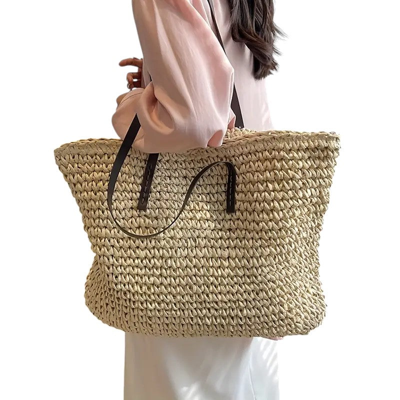 Woven Straw Beach Tote Bag