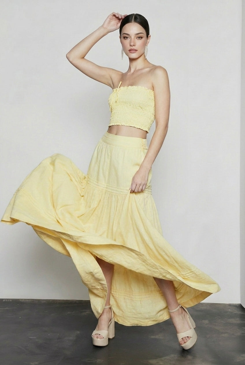 Strapless Smocked Crop Top and Tiered Maxi Skirt Two Piece Set 3