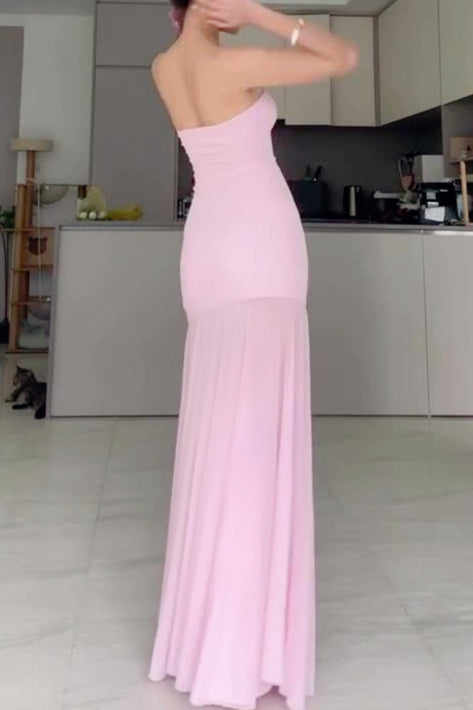 Strapless Sheer High Split Bodycon Maxi Dress - View 8