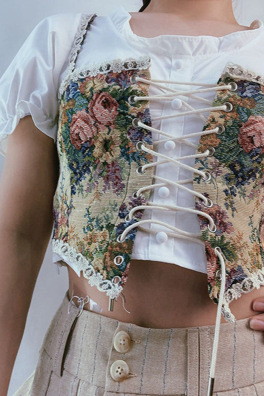 French Floral Bustier Corset Cami Top