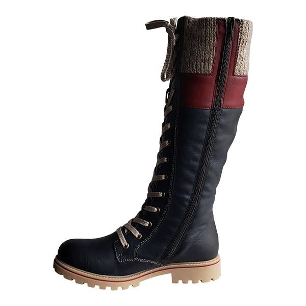 Women Winter Lace Up Knitted High Boots