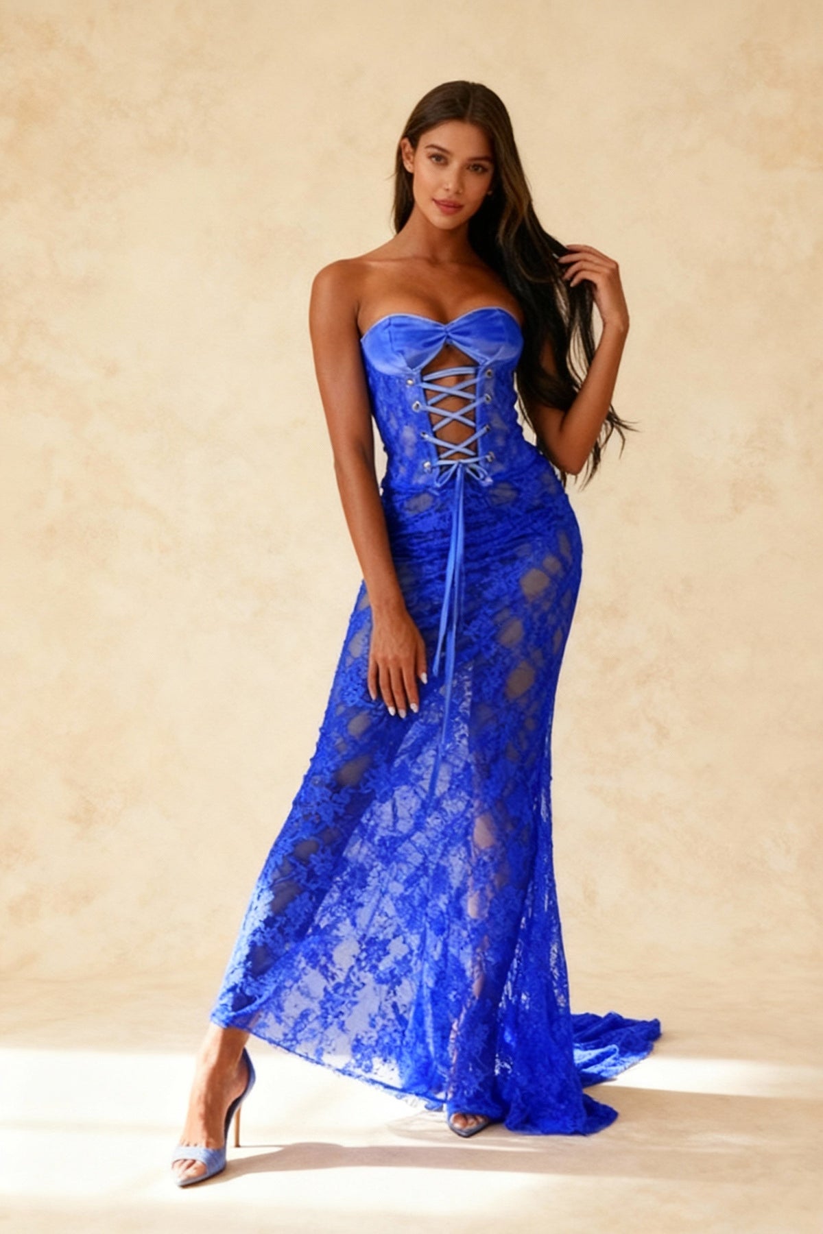Lace Up Backless Bodycon Maxi Dress - View 9