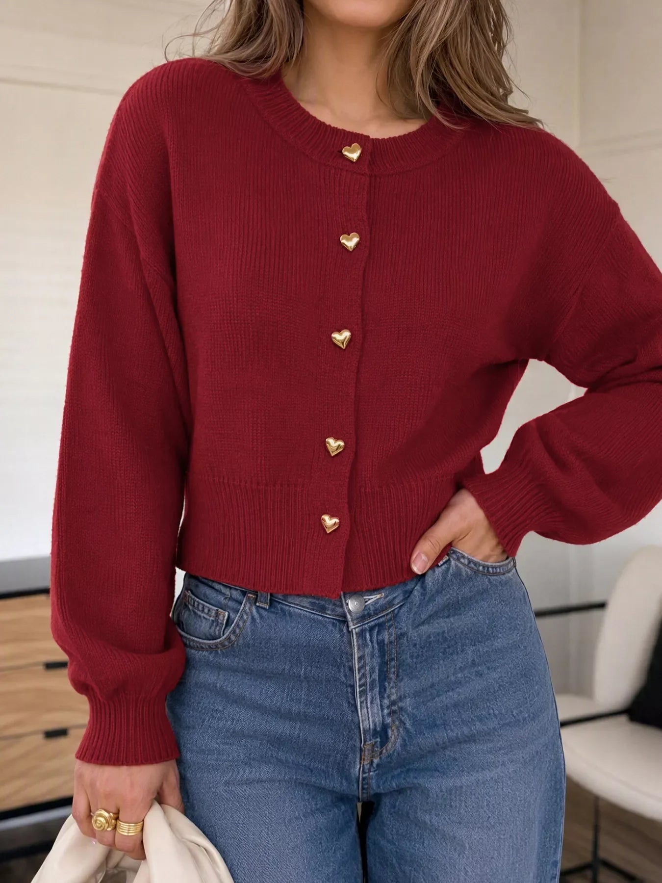 Heart-Button Knit Cardigan