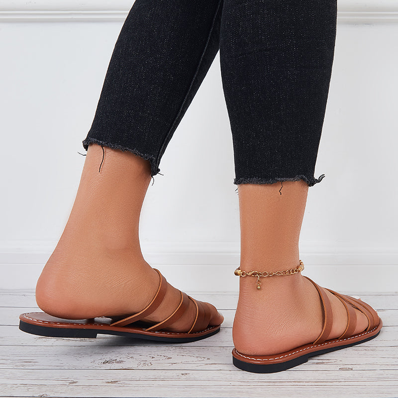 Open Toe Wide Slide Sandals Flat Beach Slippers