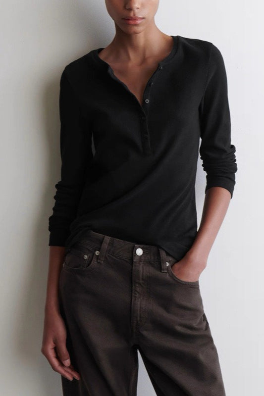 Henley Neck Slim Fit Long Sleeve Top