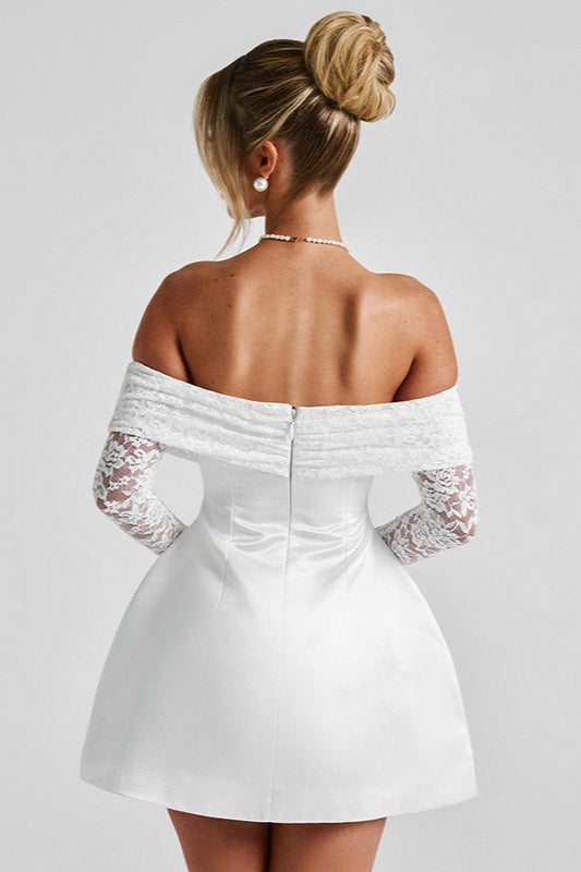 Off-Shoulder Lace Long Sleeve Bodycon Mini Lace Dress