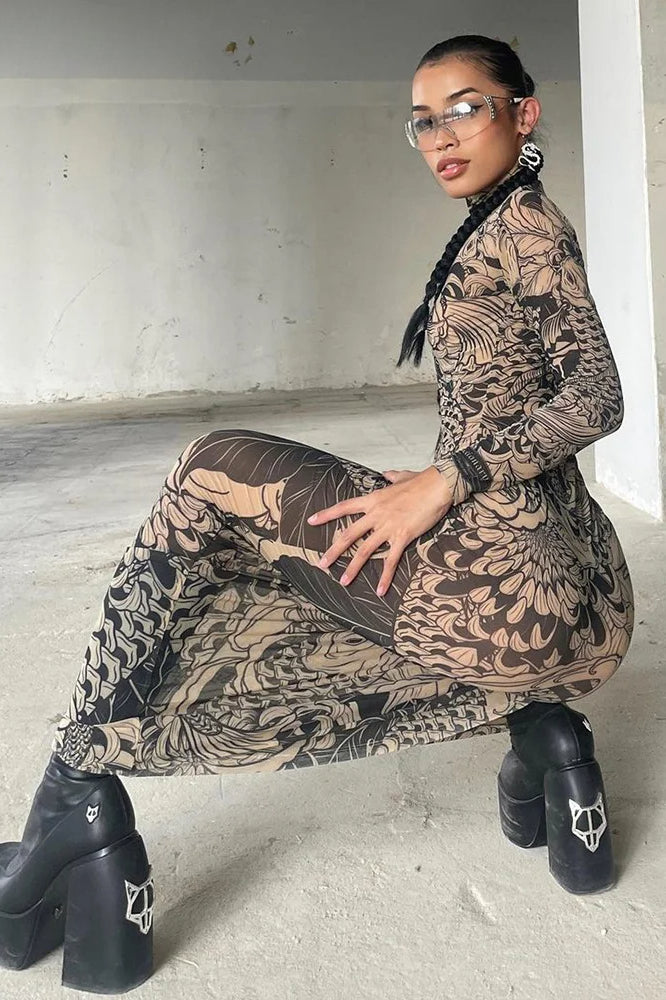 Weird Puss Mesh Print Maxi Dress