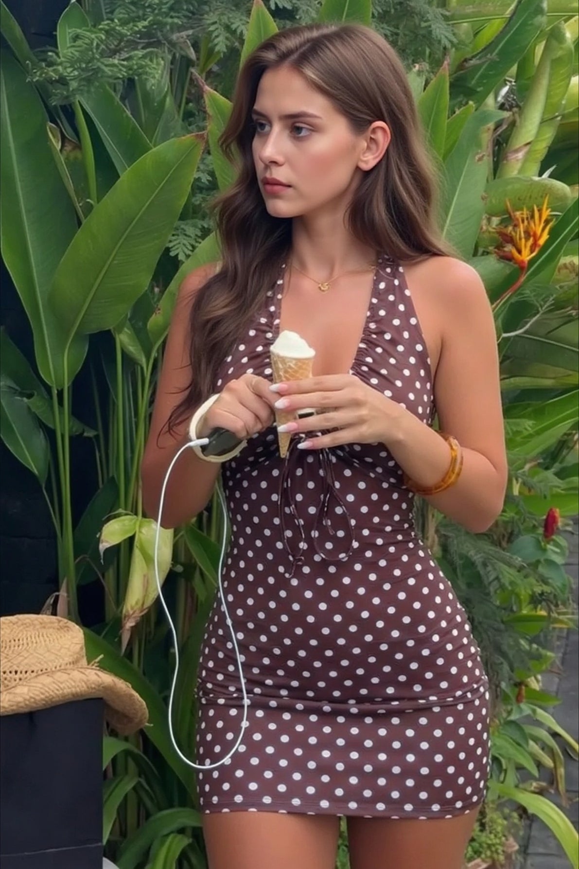 Sexy Spaghetti Strap Tie Polka Dot Bodycon Party Dress