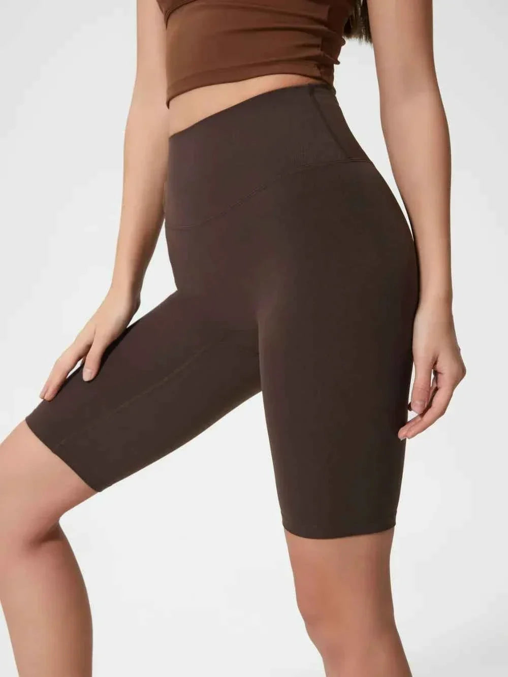 High Waist Wide Waistband Knee Length Active Biker Shorts 5