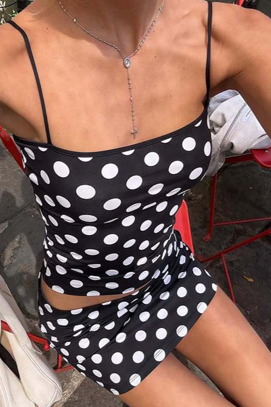 Polka Dot Spaghetti Strap Cami Top and Mini Skirt Two Piece Set 2