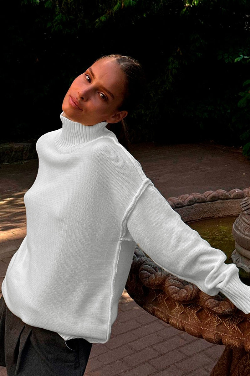 Color Block High Neck Knit Sweater