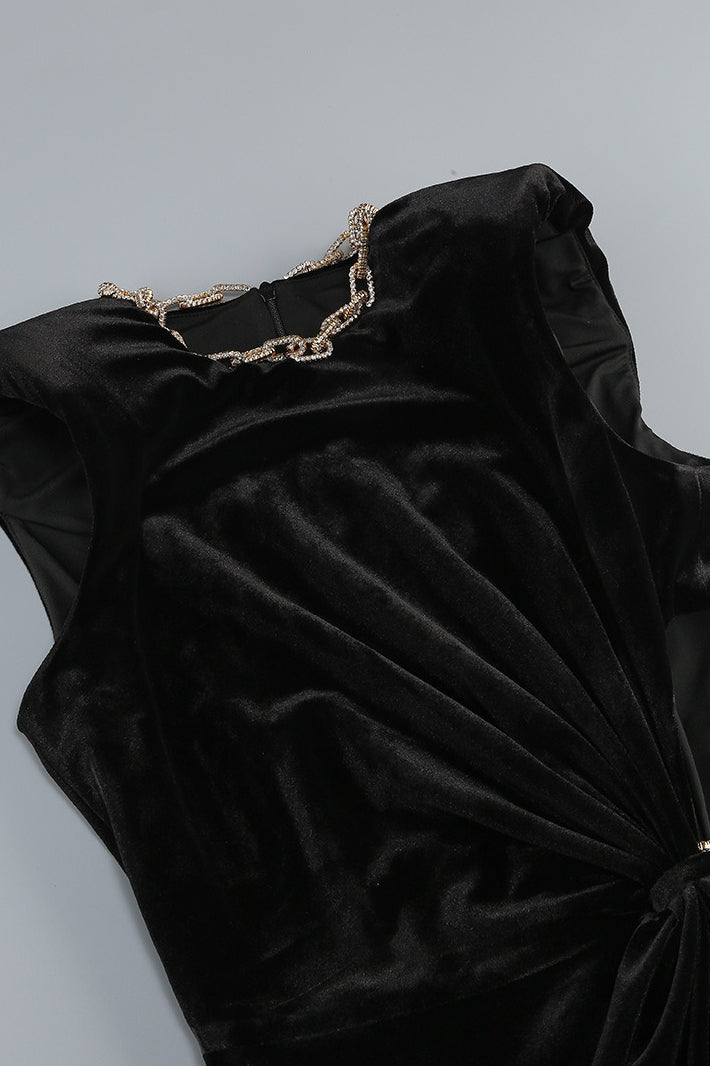 Velvet Crew Neck Cut Out High Split Bodycon Maxi Gown