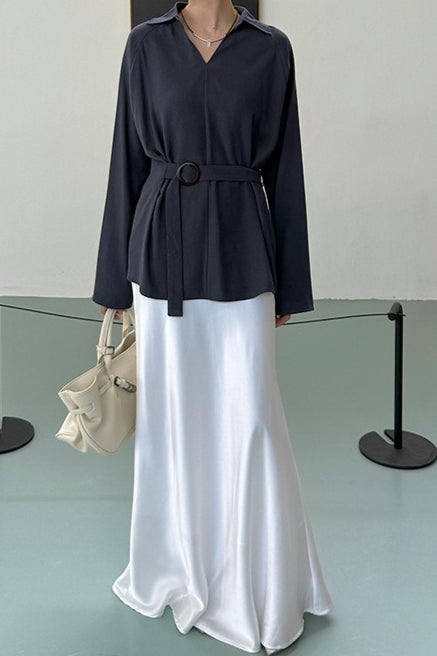 Waist Defining Plunge Neck Blouse