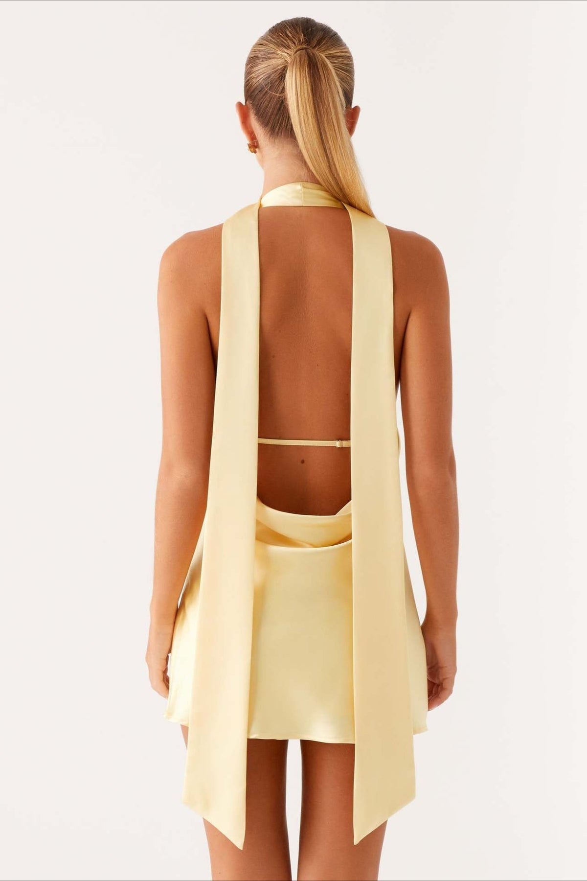Satin Halter Scarf Neck Deep V-Neck Cut Out Mini Cocktail Dress - View 18
