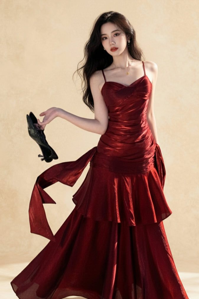 Satin Ruffle Trim Party Dress