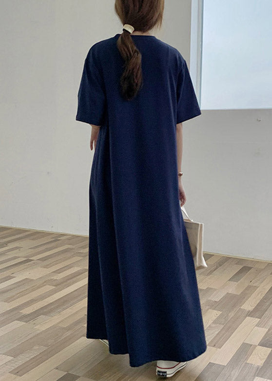 Solid Crew Neck Short Sleeve Oversized Relaxed Maxi T-Shirt Dress