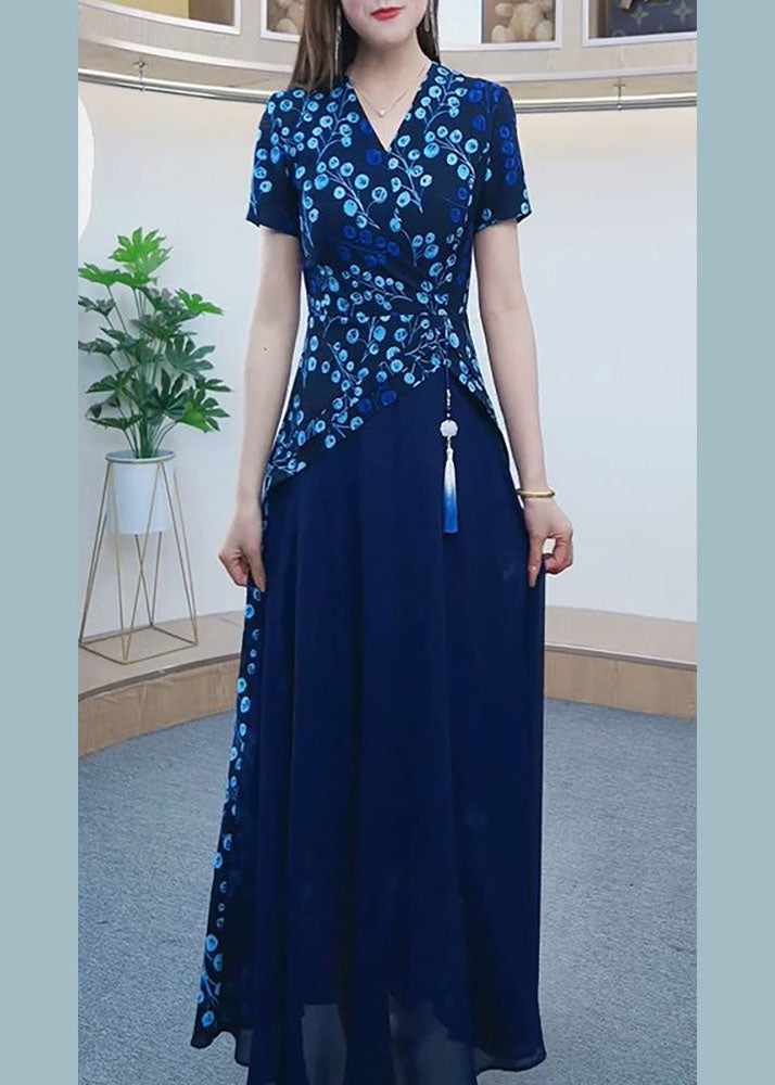 Floral Asymmetrical Panel Wrap Bodice Short Sleeve Maxi Dress