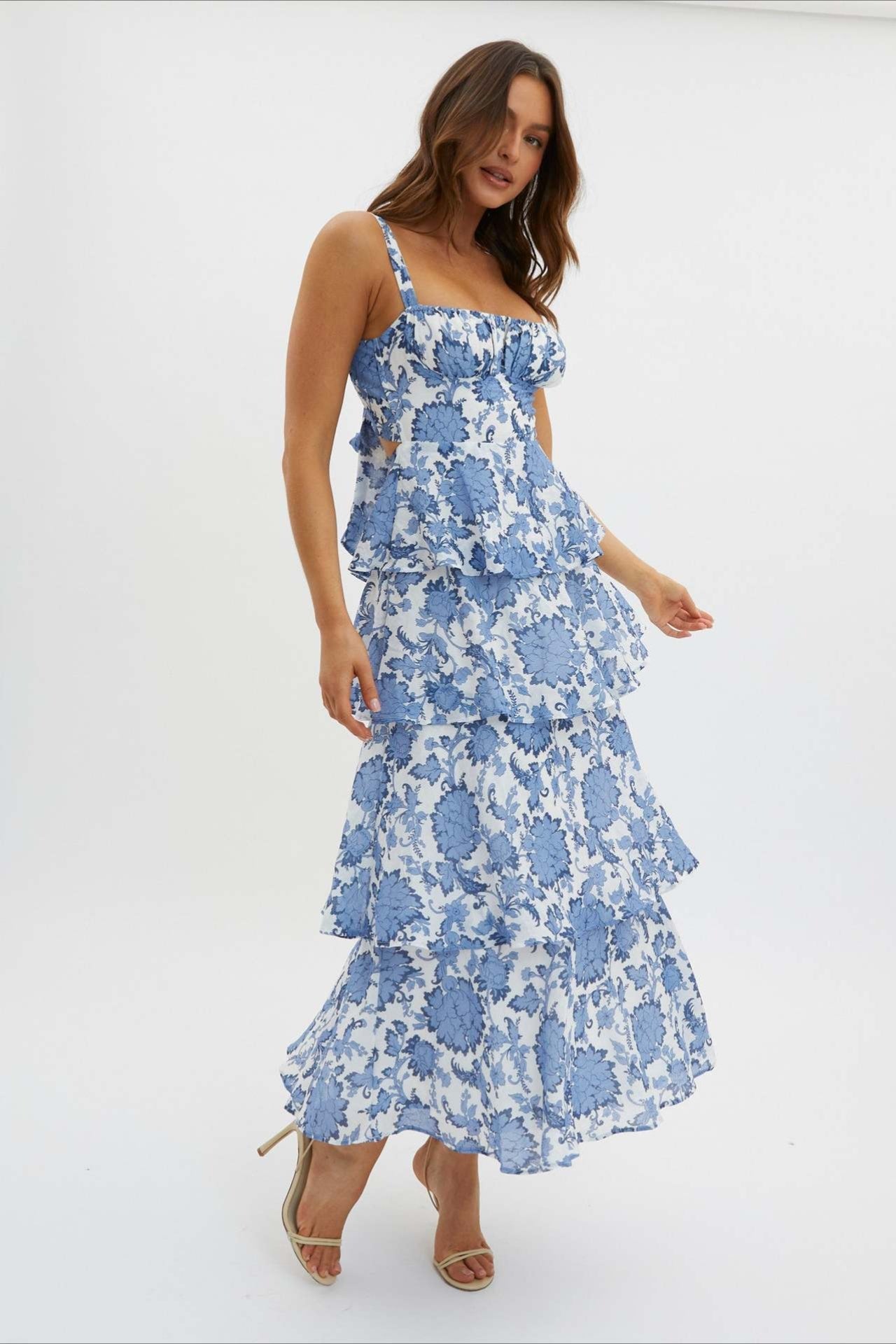 Bow Detail Printed Slim Party Floral Dress