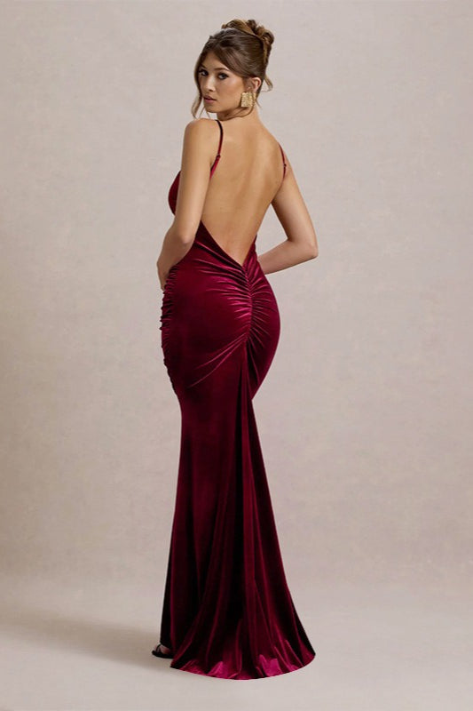 Velvet Ruched LowBack Party Dress