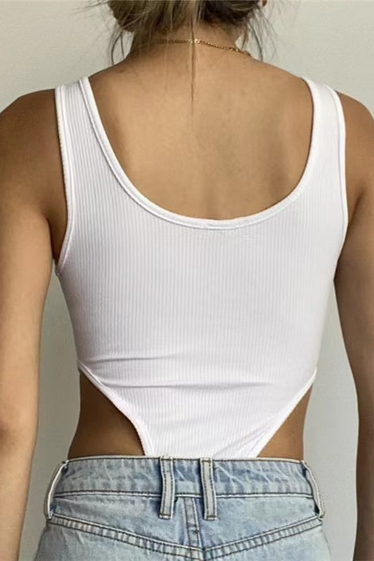 Slim U Neck High Slit Tank Bodysuit