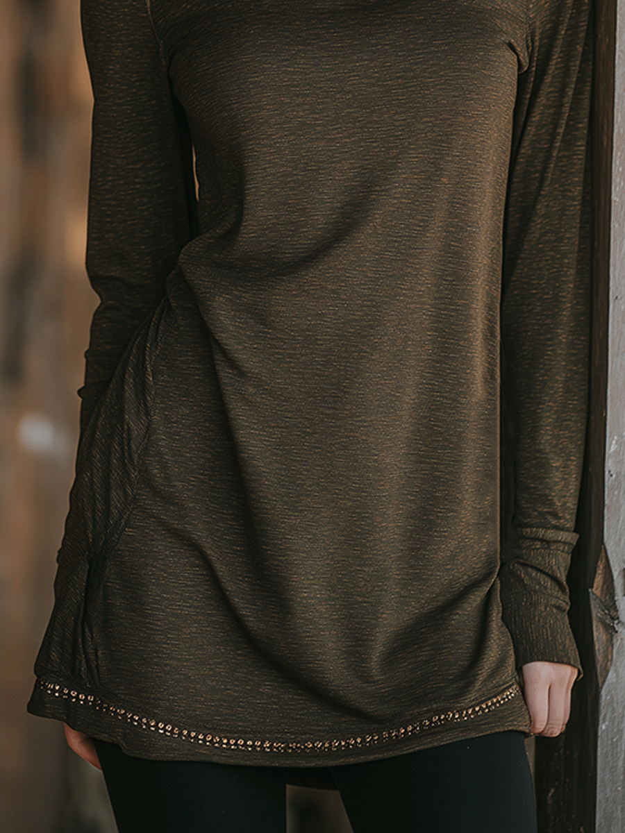 Casual Olive Long-Sleeved Pile Collar Top