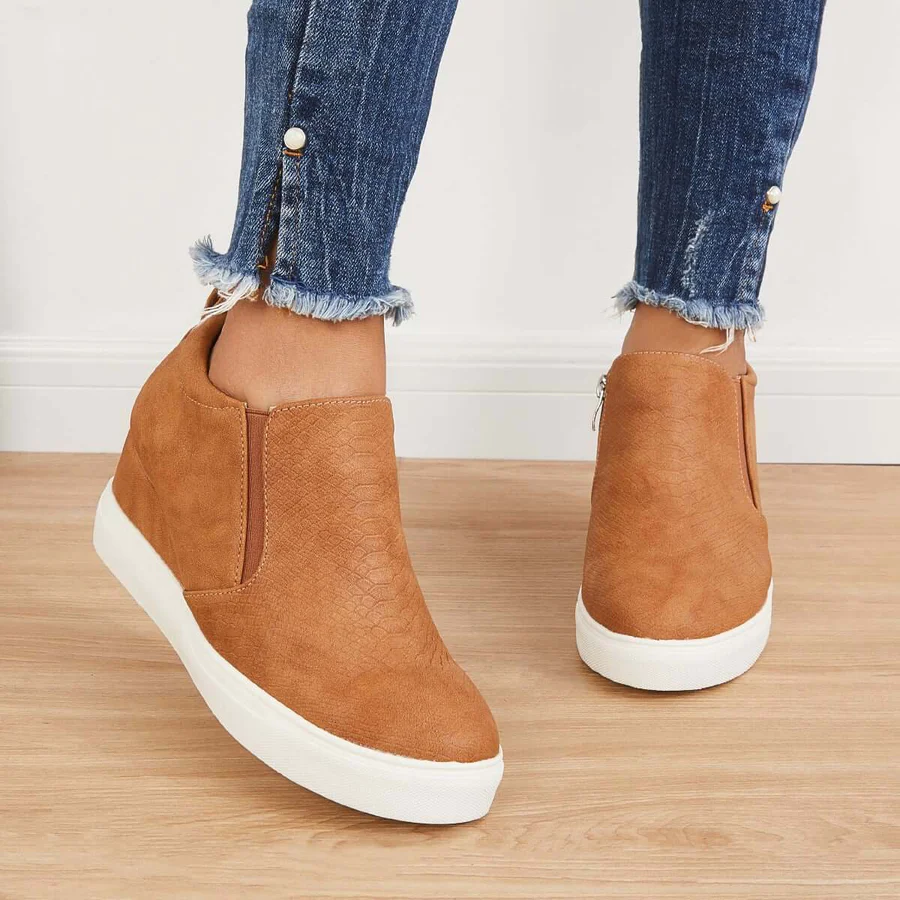 Casual Slip on Platform Wedge Sneakers Hidden Wedge Ankle Booties